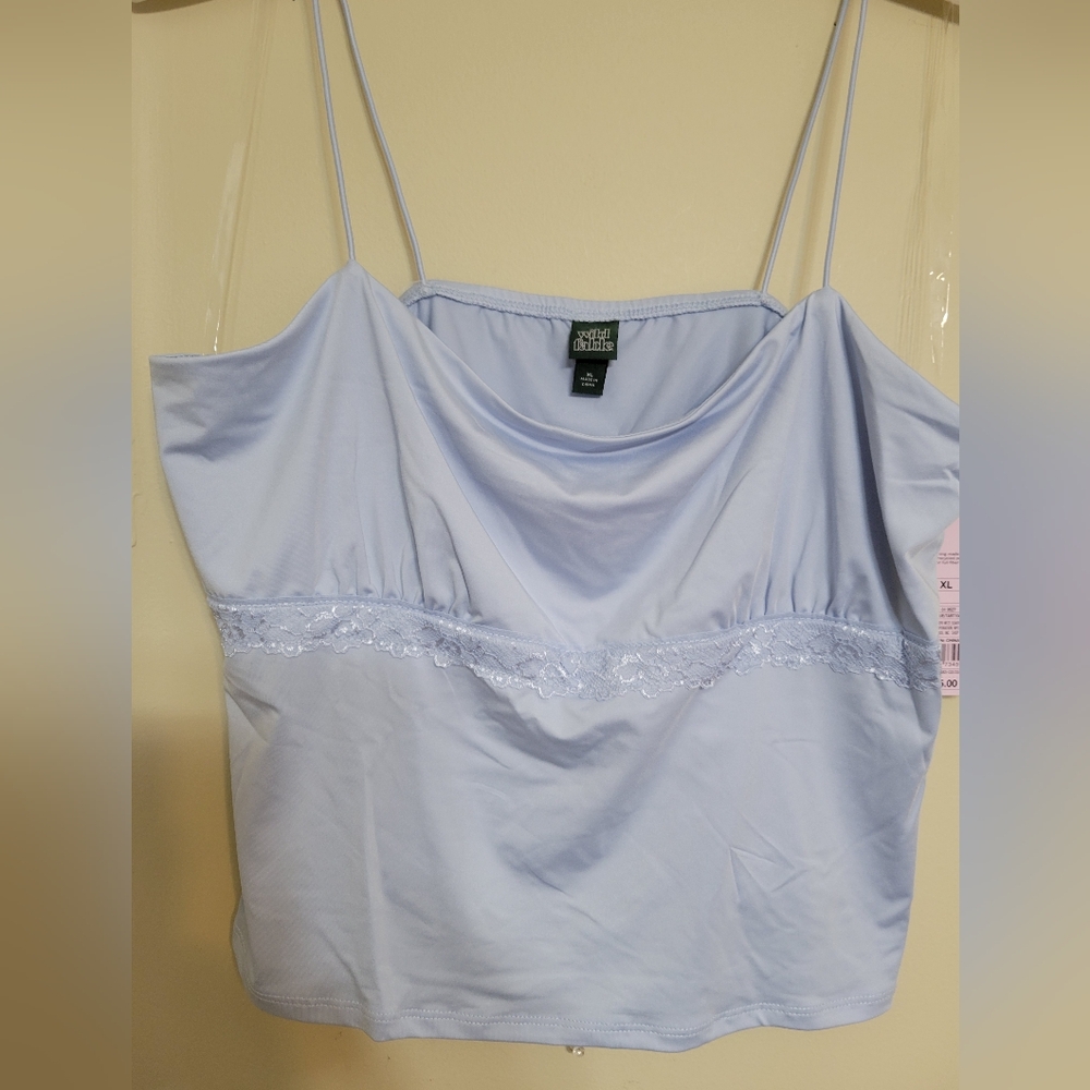 wild fable Light Blue Lace-Trim Cowl Neck Tank